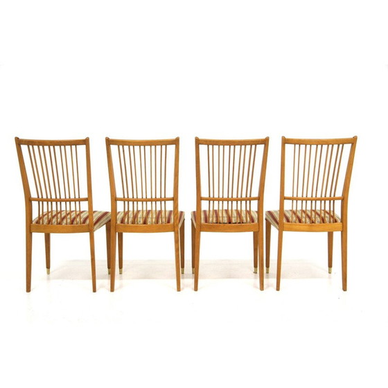 Image 1 of Set van 4 vintage stoelen van beukenhout en stof, Zweden 1960
