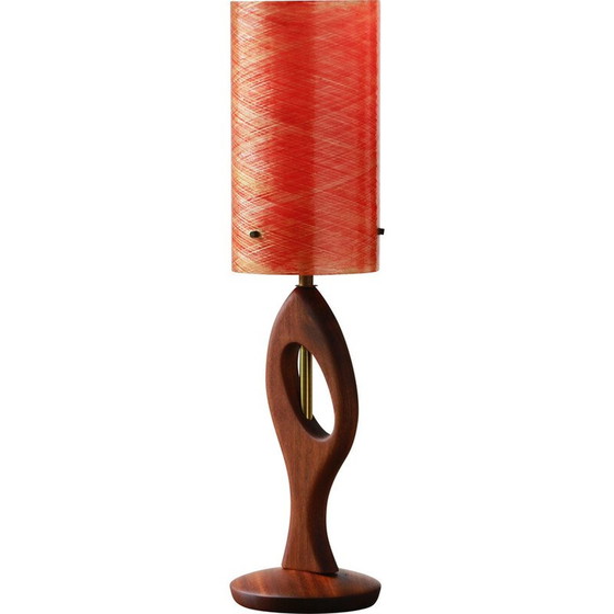 Image 1 of Vintage tafellamp van teakhout en rood glasvezel, 1960