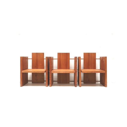 3X Zeer Zeldzame Modernistische Brutalist Fauteuil Van Architect Fritz Zeiger