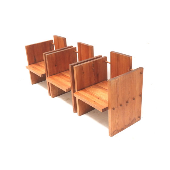 Image 1 of 3X Zeer Zeldzame Modernistische Brutalist Fauteuil Van Architect Fritz Zeiger