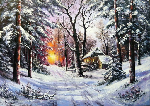 Tomasz Kachelski "Winter in de avond".