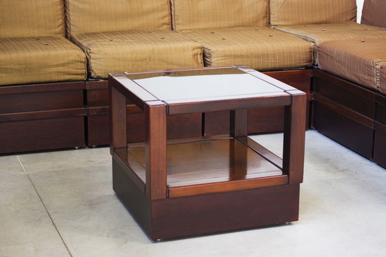 Image 1 of 1970S modulaire beukenhouten bank van Frigerio - originele stoffen bekleding, set van 6