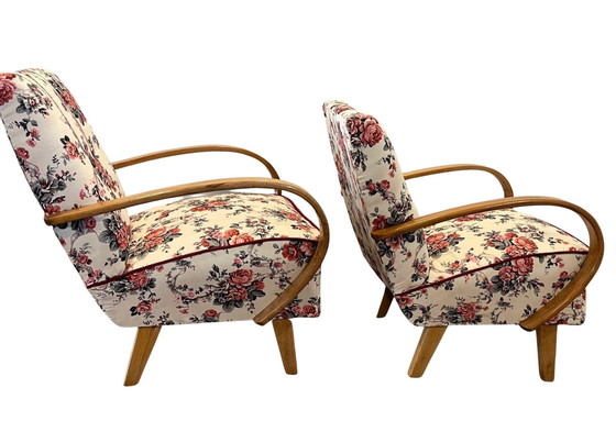 Image 1 of Paar Halabala stoelen gerestaureerd, wit met bloemen