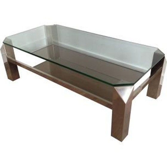 Image 1 of Vintage glazen salontafel met chromen onderstel, 1970