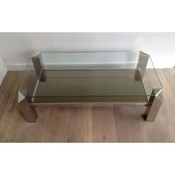 Image 1 of Vintage glazen salontafel met chromen onderstel, 1970