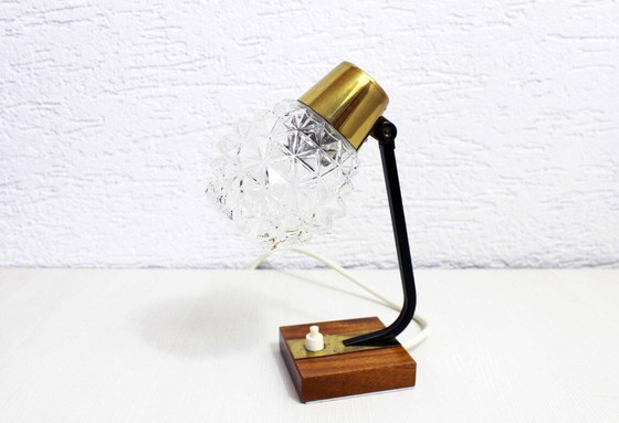 Image 1 of  Vintage Diamantglas en Houten Lamp