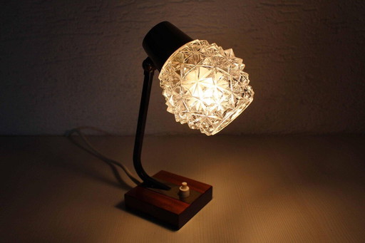  Vintage Diamantglas en Houten Lamp