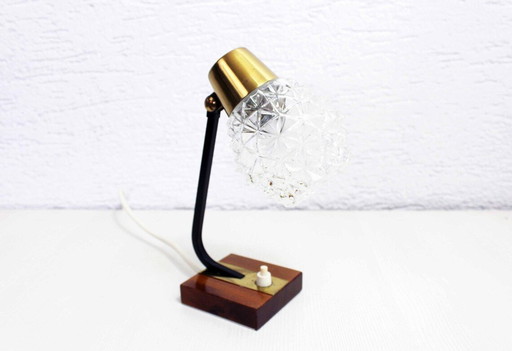  Vintage Diamantglas en Houten Lamp