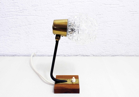 Image 1 of  Vintage Diamantglas en Houten Lamp