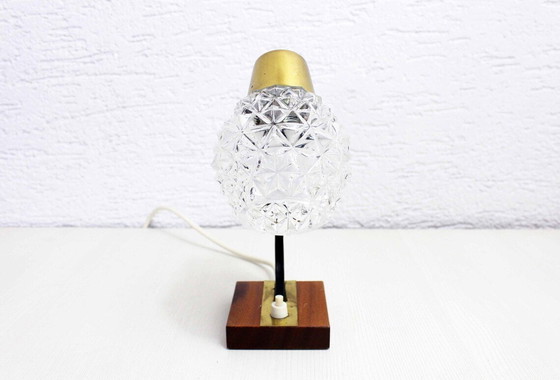 Image 1 of  Vintage Diamantglas en Houten Lamp