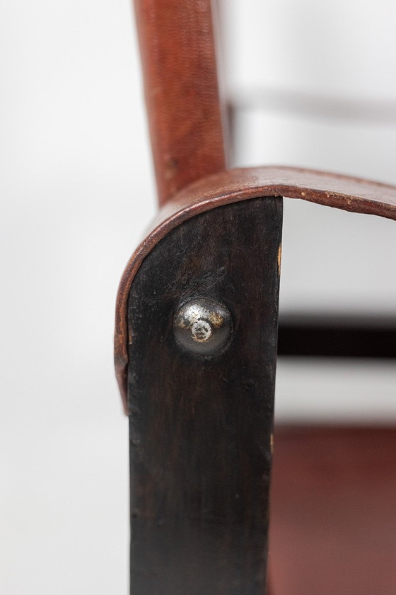 Image 1 of Safari" fauteuil in cognac hout en leer, jaren 1960/70.