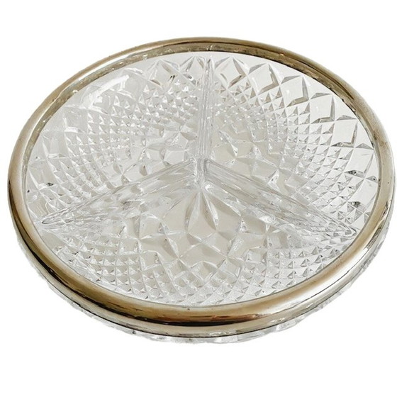 Image 1 of Vintage kristallen bonbonnière met verzilverde rand