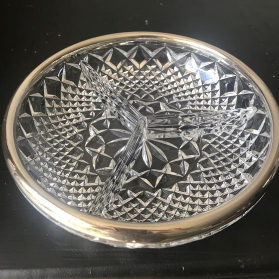 Image 1 of Vintage kristallen bonbonnière met verzilverde rand