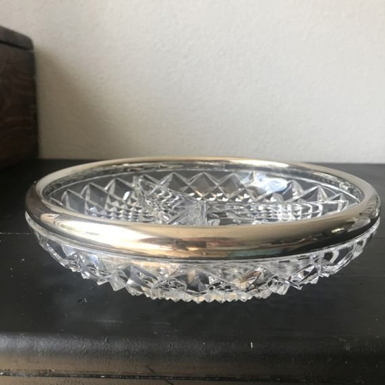 Image 1 of Vintage kristallen bonbonnière met verzilverde rand