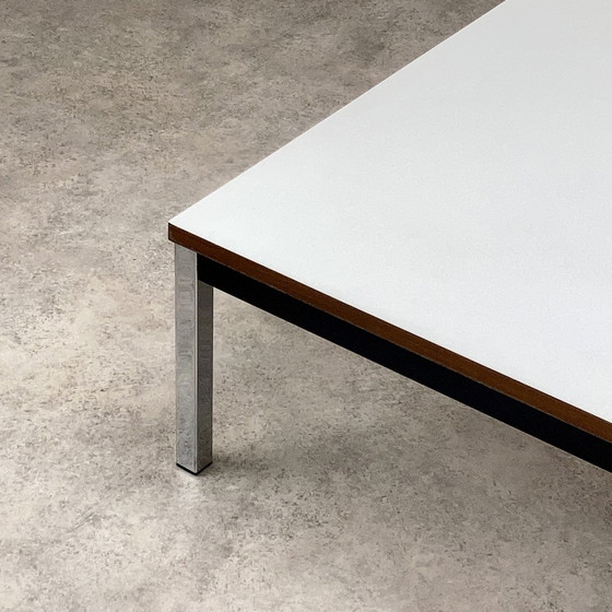 Image 1 of Vintage Modernistische Salontafel Bijzettafel Chroom Wit 70S