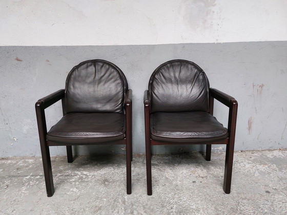 Image 1 of 2 X Dark Brown Leather Armchairs Bulo Memphis Style