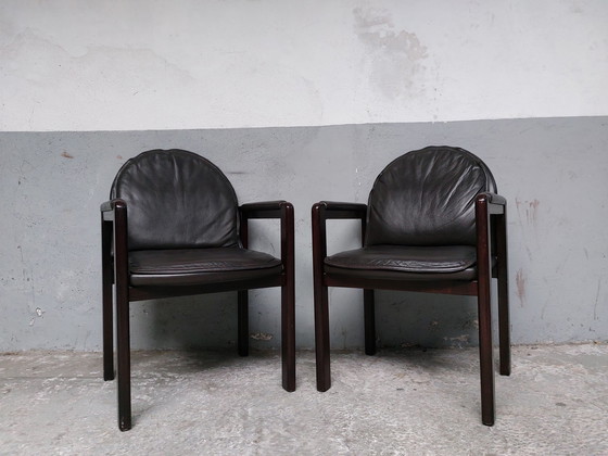 Image 1 of 2 X Dark Brown Leather Armchairs Bulo Memphis Style