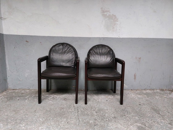 Image 1 of 2 X Dark Brown Leather Armchairs Bulo Memphis Style