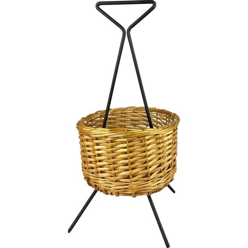 Vintage zwart gelakte metalen mand, 1960