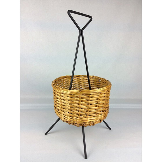 Image 1 of Vintage zwart gelakte metalen mand, 1960