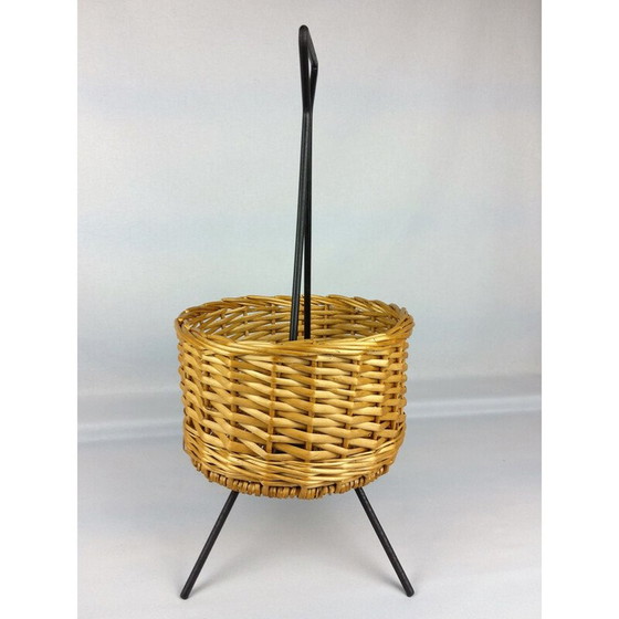 Image 1 of Vintage zwart gelakte metalen mand, 1960