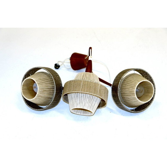 Image 1 of Vintage hanglamp van teakhout en wol, Zweden 1950