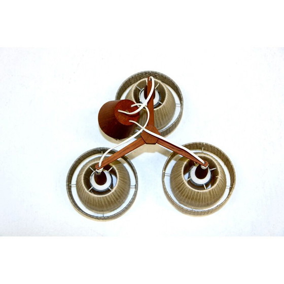 Image 1 of Vintage hanglamp van teakhout en wol, Zweden 1950