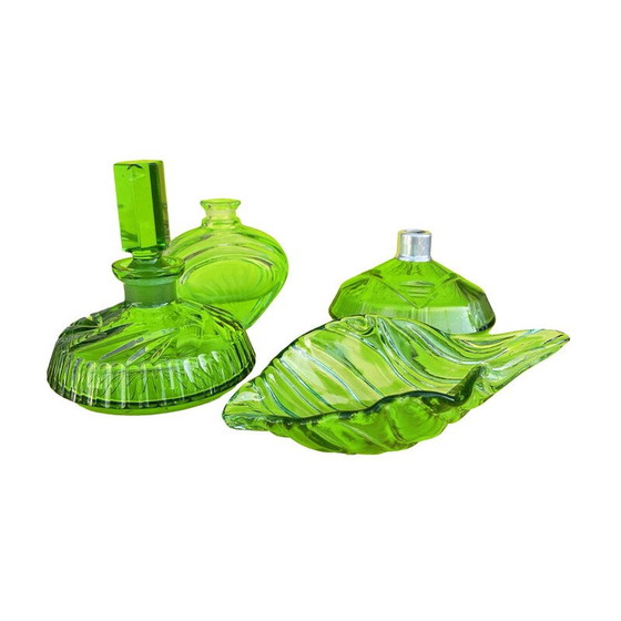 Image 1 of Vintage Art Deco gebloemd glazen toiletset, Duitsland 1930
