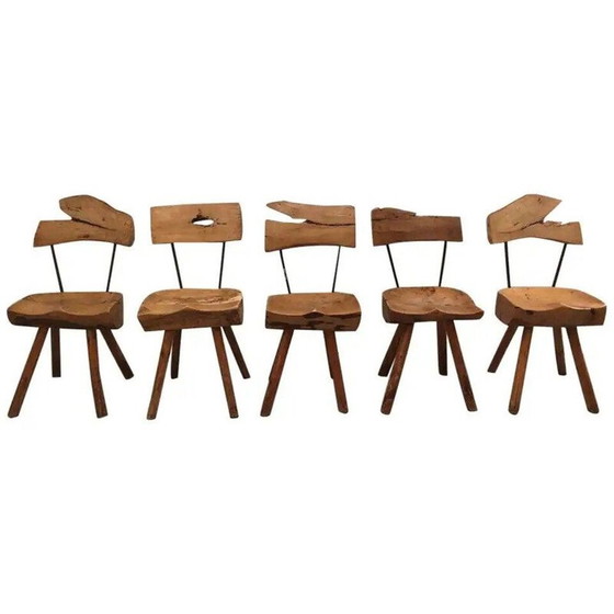 Image 1 of Set van 5 vintage olijfhouten en stalen stoelen, 1960