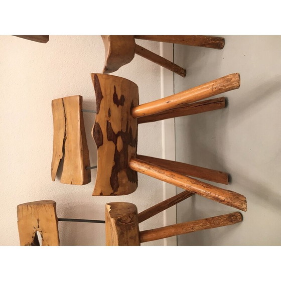 Image 1 of Set van 5 vintage olijfhouten en stalen stoelen, 1960