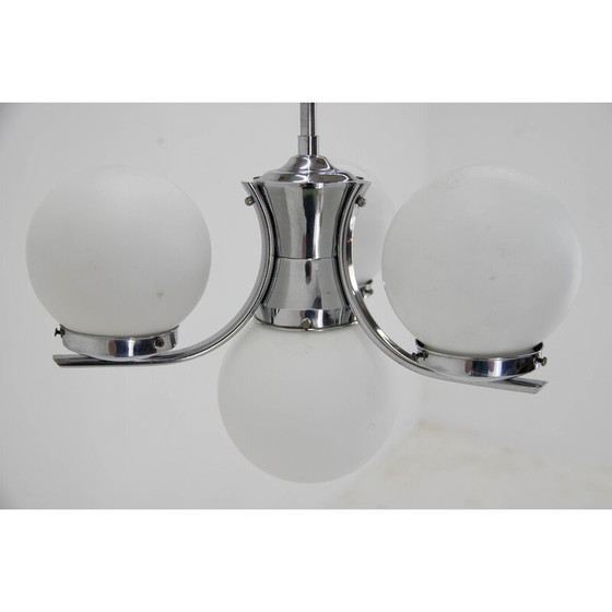 Image 1 of Art Deco vintage kroonluchter met gezandstraalde glazen kapjes, jaren 1930