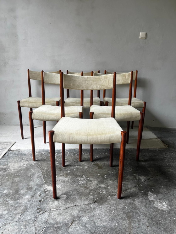 Image 1 of Set van 6 Eetkamerstoelen Palissander en Stof van Lübke