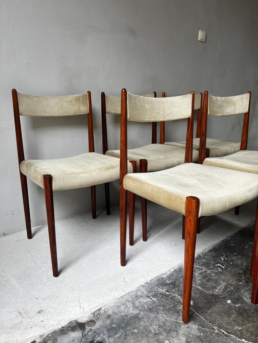 Set van 6 Eetkamerstoelen Palissander en Stof van Lübke