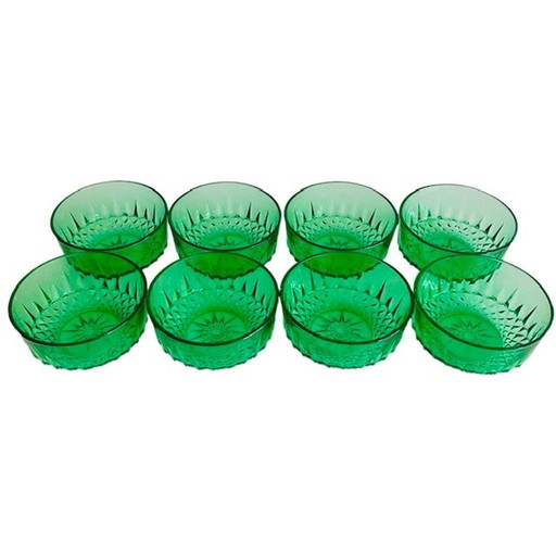 Set smaragd groene glazen Arcoroc schaaltjes 1960's