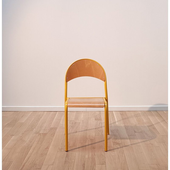 Image 1 of Vintage schoolstoel in hout en geel gebeitst staal