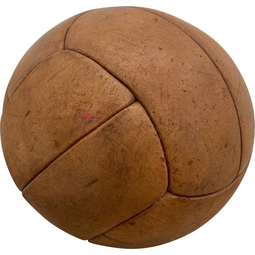 Vintage bruine leren medicijnbal, jaren 1930