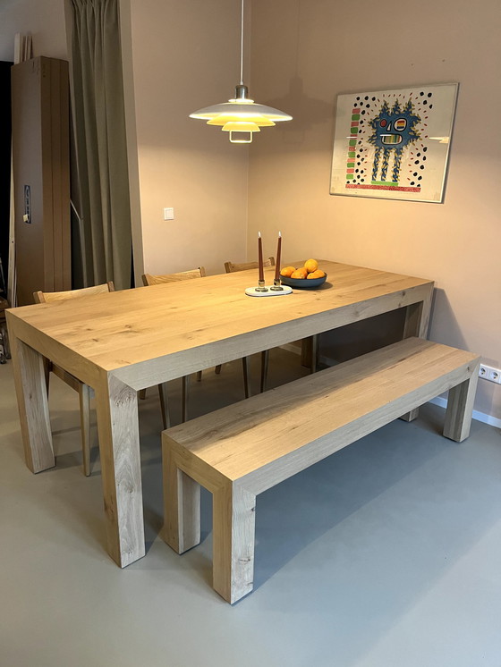 Image 1 of Massief Eiken Houten Eettafel Met Bijpassend Bankje