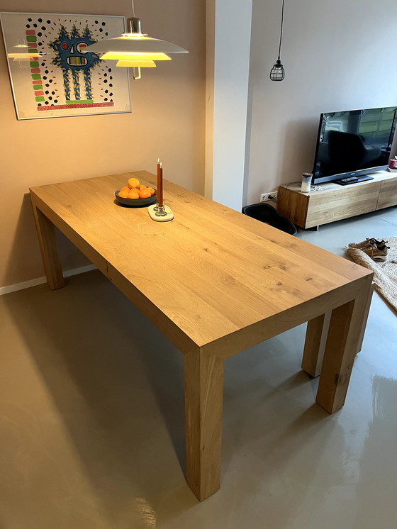 Image 1 of Massief Eiken Houten Eettafel Met Bijpassend Bankje