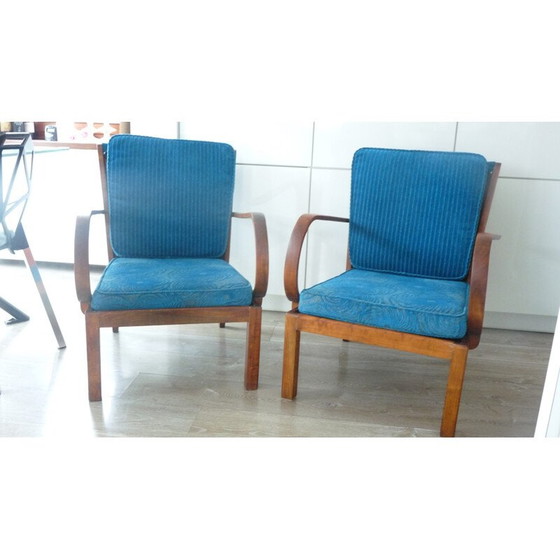 Image 1 of Paar vintage mahoniehouten fauteuils van Knoll Antimott, 1950