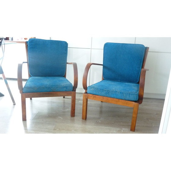 Image 1 of Paar vintage mahoniehouten fauteuils van Knoll Antimott, 1950