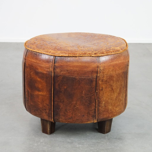 Ronde Hocker Gemaakt Van Schapenleer