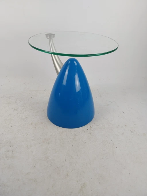 1 x blauw kunststof en glas bijzettafel 1980's 