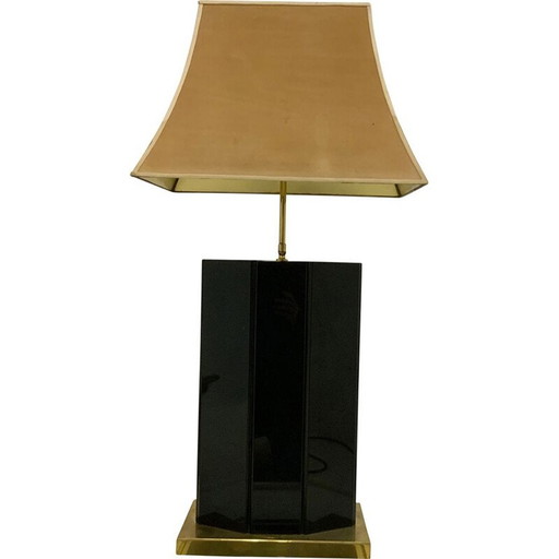 Vintage zwart marmeren en koperen vloerlamp, 1970