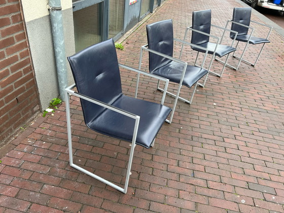 Image 1 of 4x Arco Frame Stoelen Blauw leer