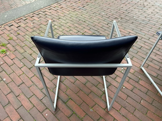 Image 1 of 4x Arco Frame Stoelen Blauw leer