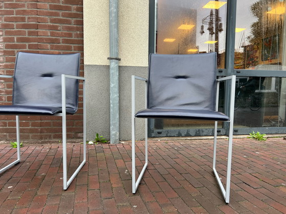 Image 1 of 4x Arco Frame Stoelen Blauw leer