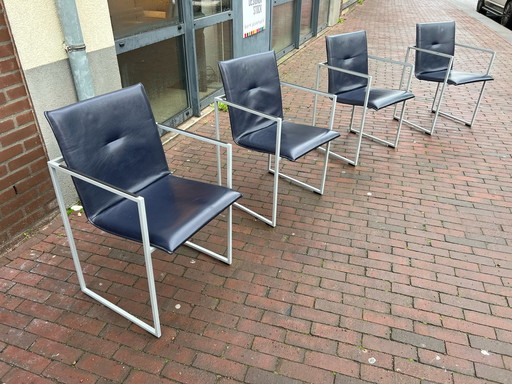 4x Arco Frame Stoelen Blauw leer