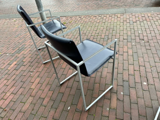 Image 1 of 4x Arco Frame Stoelen Blauw leer