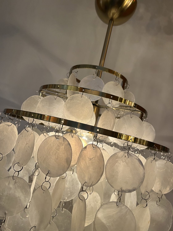 Image 1 of Vintage capiz hanglamp kroonluchter schelpen parelmoer opaline 