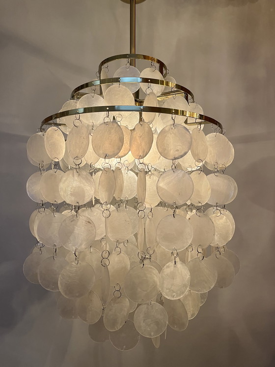 Image 1 of Vintage capiz hanglamp kroonluchter schelpen parelmoer opaline 